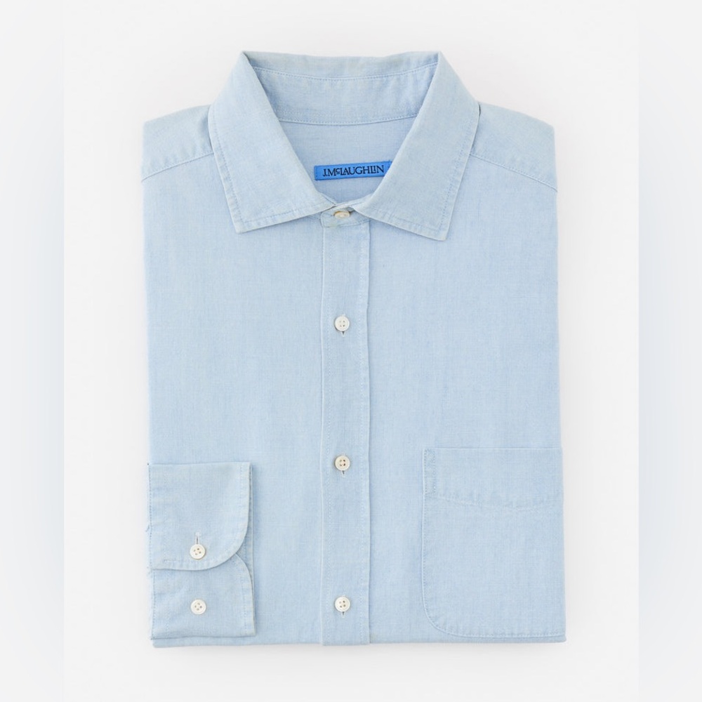 J.McLaughlin Club Classic Fit Shirt Men's Light Blue Chambray Button-Up Shirt XL